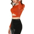thumbnail image 5 of MODA NOVA Junior's Long Sleeve Crew Neck Cut Out Glitter Crop Tops Orange M, 5 of 6