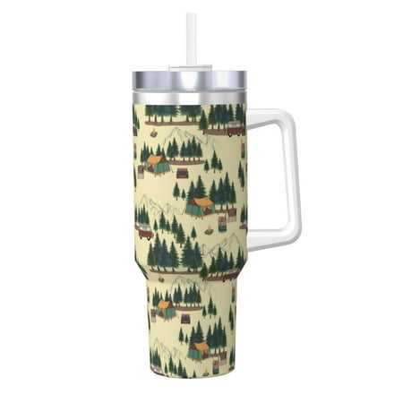 

Daiia Camping Caravan 1 Printed 40 oz Tumbler with Handle Ice Bully Insulated Tumbler 2 in 1 Lid Insulated Water Bottle Stainless Steel Travel Coffee Mug