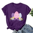 thumbnail image 2 of Womens Easter Short Sleeve Round Neck Shirts Casual Cute Print Tee Summer Lightweight Pullover Tops (L, A Purple), 2 of 3