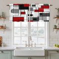 thumbnail image 2 of Red Grey Geometric Tier Curtains, Irregular Abstract Art Modern Light Filtering Kitchen Curtains, 2Pcs Rod Pocket Half Window Treatments Panels for Sink Cafe Cabinet Camper 27.5x36 Inches, 2 of 9