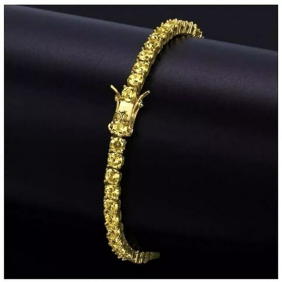 3MM 12Ct Round Cut Yellow Citrine Women's Engagement Tennis Bracelet 14K Yellow Gold Plated Silver 7"