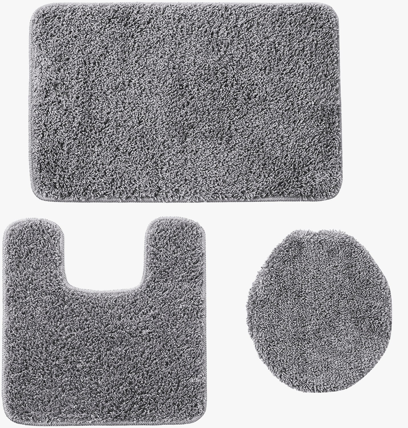 Daniel's Bath 3PC Elite Bath MAT Set, 20'' x 31' Mat, 20'' x 20'' Contour Mat & 18'' x 18.5'' Lid, Gray
