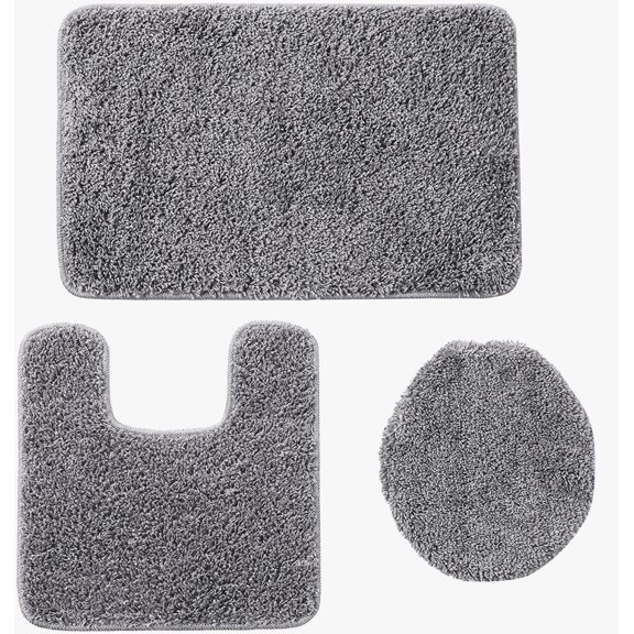 Daniel's Bath 3PC Elite Bath MAT Set, 20'' x 31' Mat, 20'' x 20'' Contour Mat & 18'' x 18.5'' Lid, Gray