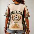 thumbnail image 5 of Mexico 2026 Soccer Cup Fan Jersey for Women, V-Neck Short Sleeve T-Shirt with Vintage Floral & Soccer Graphic Print, Breathable Casual Sports Tee Pullover Top, 1 PC Khaki L, 5 of 5