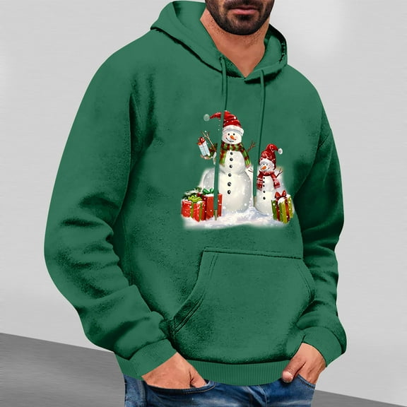 EchfiProm Graphic Hoodies for Men Christmas Snowman Green Pullover Hooded Xmas Mens Sweatshirt with Pockets M