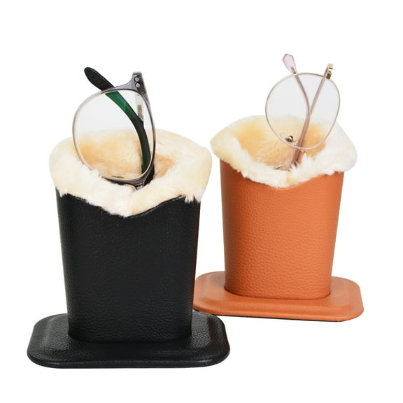 Bleiou 2 Pack Plush Lined Eye glasses Holder Stand Unisex Leather Glasses Case(Lychee grain)