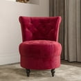 thumbnail image 6 of BELLEZE Throne Royal Chair Set of 2, Button-Tufted Accent Chair, Upholstered Velvet Chair, Low Back Armless Chair with Thick Padding and Rubberwood Legs - Malik (Red), 6 of 7