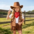 thumbnail image 4 of mgoYE Cowboy Cowgirl Outfits for Boys Girls, Toddler Kids Dress Up Role Play Parties Cowboy Kids' Vest & Bandana Set Hat 14-15 Years, 4 of 6