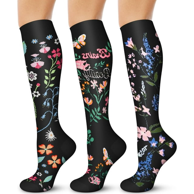3/6 Paires de Bas de Compression pour Femmes et Hommes 15-20 mmHg - Meilleur Soutien pour Infirmières, Course, Randonnée, Récupération et Bas de Vol