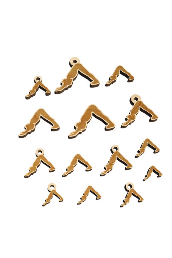 Yoga Downward Facing Dog Pose Wood Mini Charms Shapes DIY Craft Jewelry - With Hole - 30mm (6pcs)