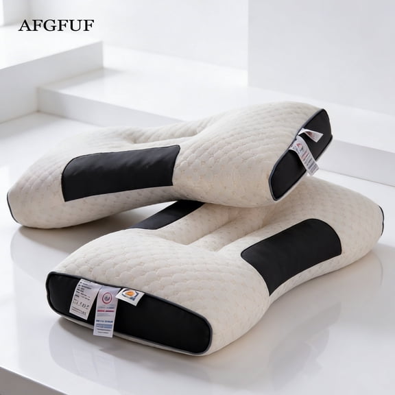 AFGFUF 2-Pack Ergonomic Memory Foam Neck Pillow (26.8" x 15.7") - Breathable Cervical Support for Pain Relief, White