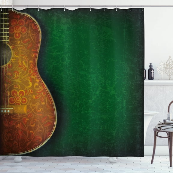 Ambesonne Guitar Shower Curtain, Floral Acoustic Pattern, 69"Wx70"L, Emerald Orange Yellow