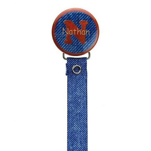 Personalized Name Denim & Brown Pacifier Clip