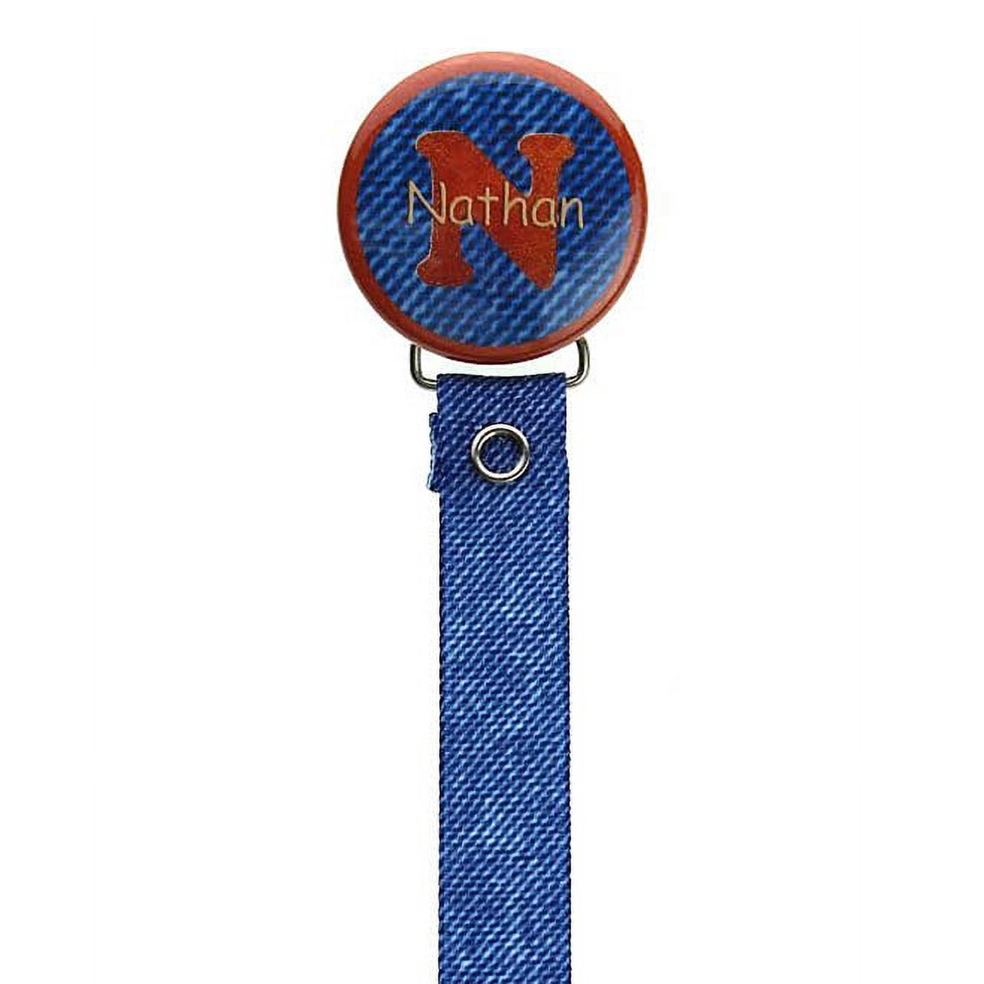 Personalized Name Denim & Brown Pacifier Clip