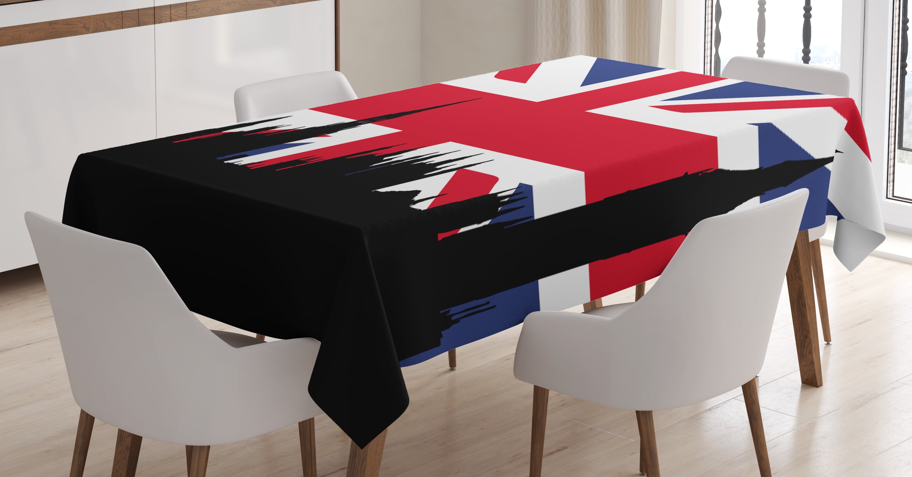 Union Jack Tablecloth, Houses of the Parliament Silhouette on UK Flag
