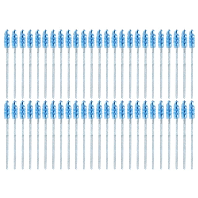 Paquete de 50 cepillos desechables para rímel de pestañas, varitas flexibles de fibra superfina para extensiones de pestañas, suministros de maquillaje, azul