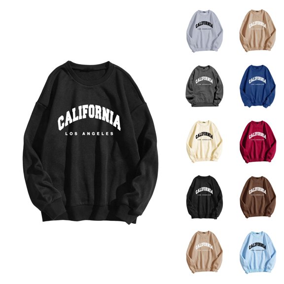 California Los Angeles Womens Sweatshirt 2026 Fall Winter Trendy Long Sleeve Crewneck Graphic Pullover Sweat Shirts Tops