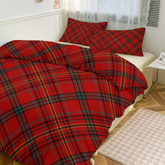 Red Colored Diamond Grid 3D Duvet Cover Set Quilt Cover Theme of for Bedroom Decoration