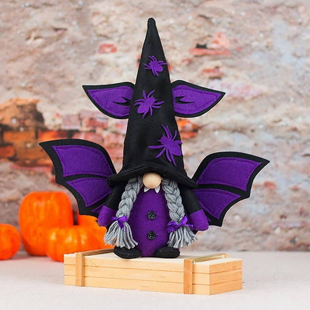 Xihbxyly Adorno de Gnomo de Halloween, Sombrero de Bruja Único y Alas Brillantes, Diseño de Barba Artesanal, Decoración Caprichosa para El Hogar y La Oficina, Ideal para Fiestas de Halloween, Regalo