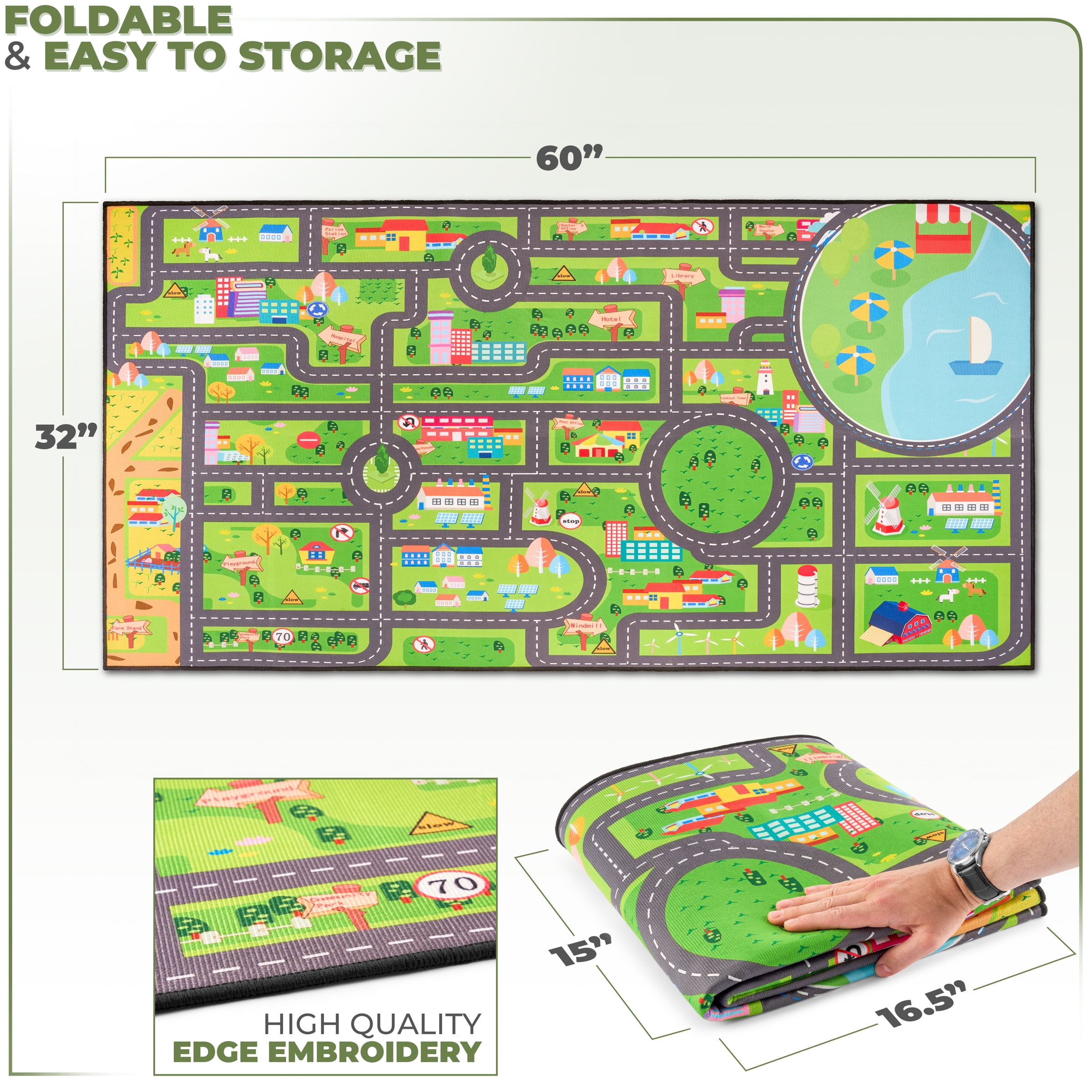 Sorbus Car Mat - 32" x 60" Large City Road Play Rug for Kids, Washable Carpet for Travel