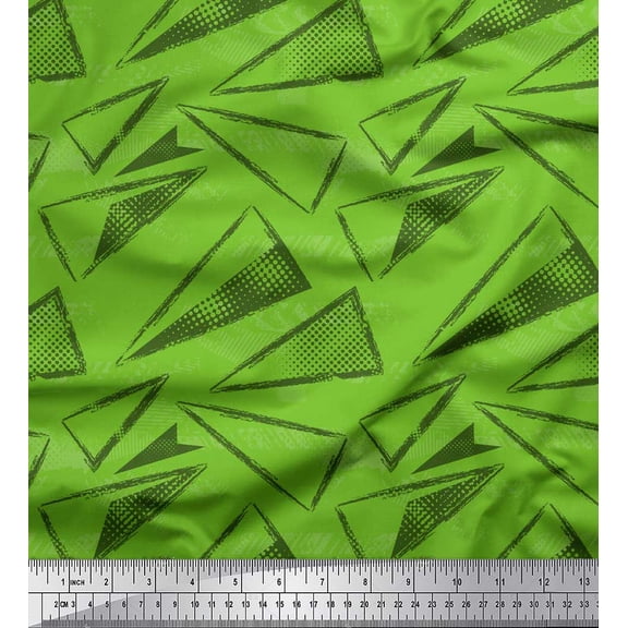 Soimoi Green Silk Fabric Triangle Geometric Printed Fabric 1 Yard 42 Inch Wide