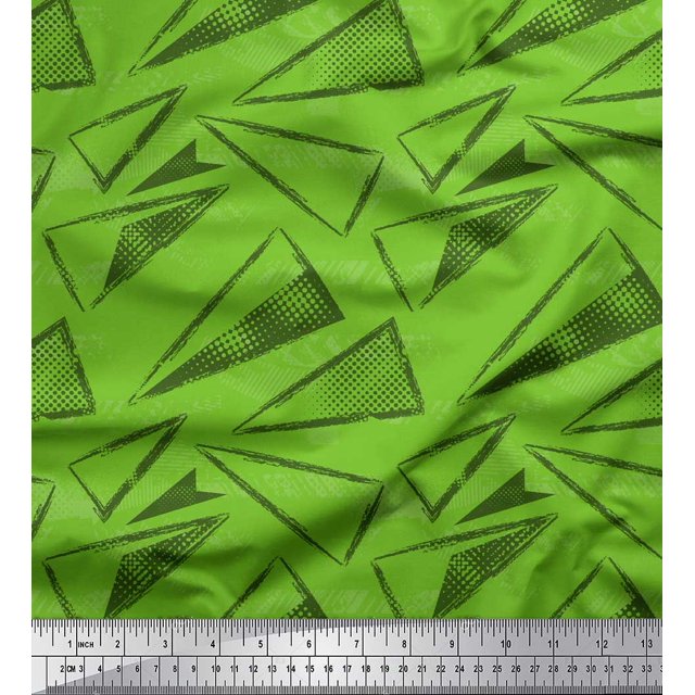 Soimoi Green Cotton Cambric Fabric Triangle Geometric Print Sewing Fabric Yard 42 Inch Wide