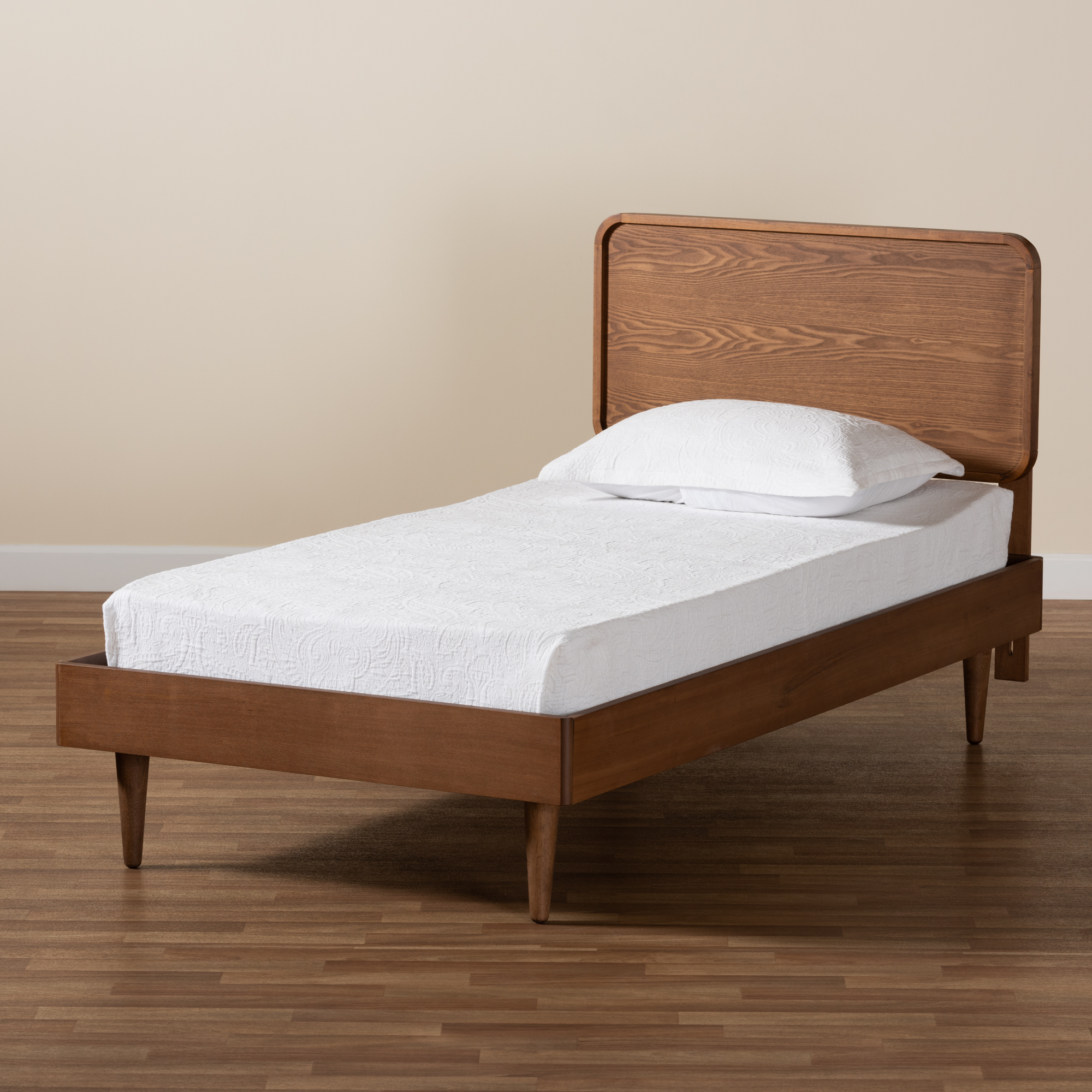 Baxton Studio Gisa Mid-Century Engineered Wood Platform Bed, Twin, Walnut Brown