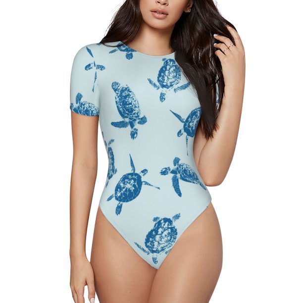 Balery Turtle Body de cuello redondo de manga corta para mujer Tops de manga corta Tops básicos-Small