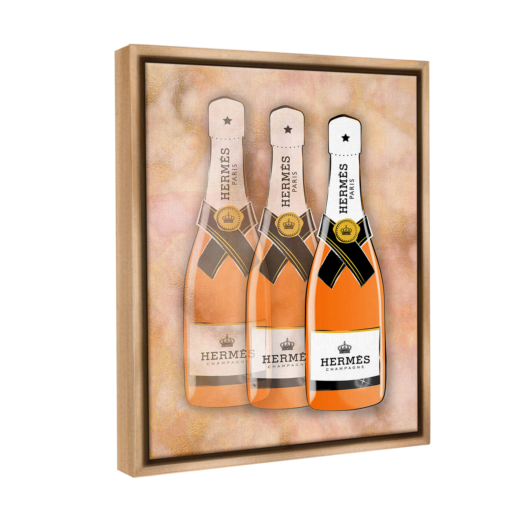 Stupell Industries Orange Glam Champagne Food & Beverage Painting Brown Floater Framed Canvas Art Print Wall Art, 25 x 31