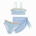 thumbnail image 3 of mgoYE Swimsuit Girls 10-12 Girl's Swimsuits 3 Piece Seashell Spaghetti Strap Textured Bathing Suit with Cover Up(Sky Blue,10-11 Years), 3 of 8