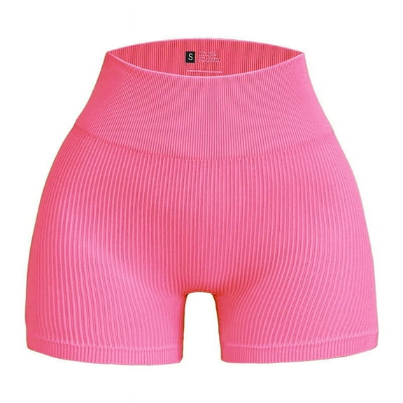 REALiKUN Women's Gym Shorts Elastic Push Up Yoga Shorts Booty Scrunch High Waisted Athletic Leggings Hot Pink M