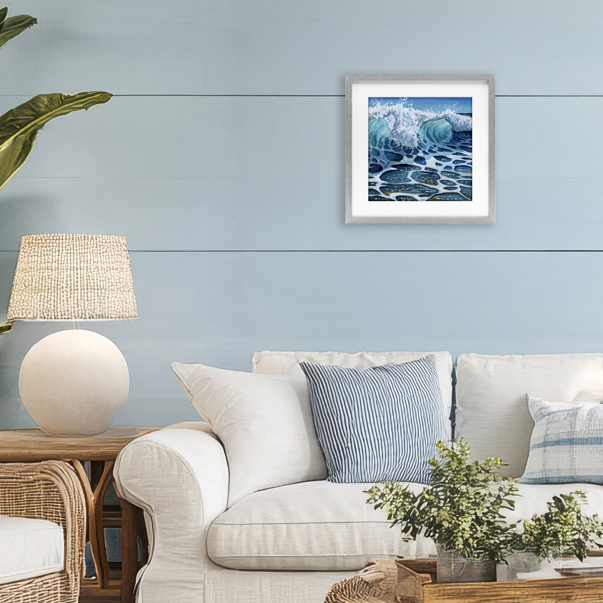 Stupell Industries Strong Crashing Waves on Beach Gray Framed Print Under Glass, design by Kate Jarvik Birch