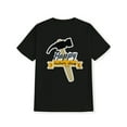 thumbnail image 1 of Men's Labor Graphic T-Shirt - Hammer & Happy Labor Banner Print, Black with Yellow Design, Casual Short Sleeve Round Neck Summer Tee for Casual Attire & Holiday Celebrations, 1 of 6
