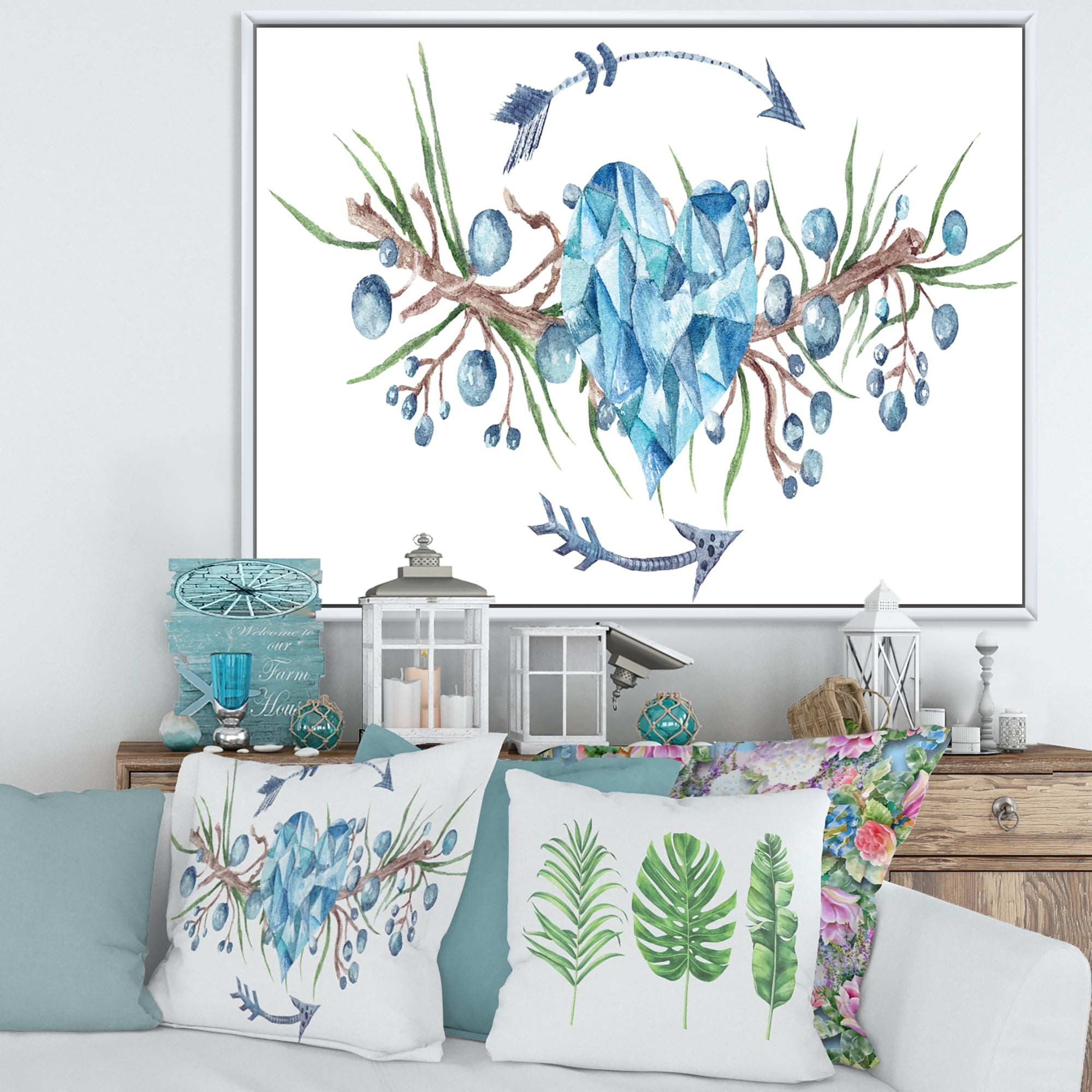 Designart 'Fresh Tribal Vignette Wild Forest Wreath Design On White II' Traditional Framed Canvas Wall Art Print
