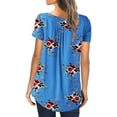 thumbnail image 4 of QELUSQELUS Women T-Shirt Short Sleeve Buttons Round Neck Pleated Floral Daytime Blouse, 4 of 4