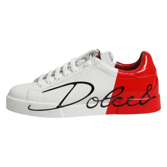 DOLCE & GABBANA Chaussures Logo en Cuir Blanc Rouge Espadrilles Basses EU39 / US6 820usd