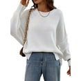 thumbnail image 3 of Women Autumn Loose Knitwear, Solid Color Long Sleeve Round Neck Slit Hem Elegant Sweater, 3 of 10