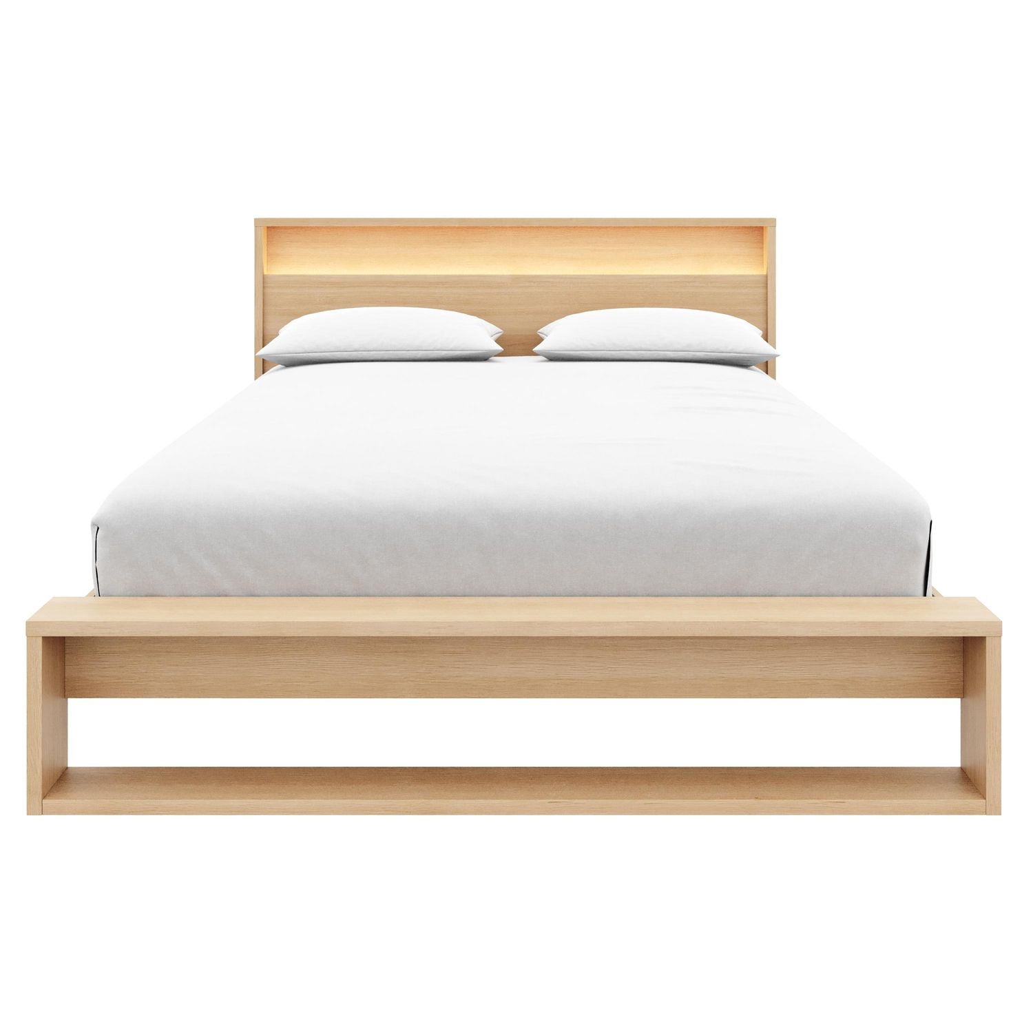 Gael Queen Size Bed Set with Slatted Bedframe and Headboard with Integrated Light