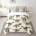 thumbnail image 2 of Homewish Retro Rustic Dino 7 Pieces Bedding Comforter Set,Ancient Animal Dinosaur Full Bedding Set,Brown Green Fitted Sheet Flat Sheet For Teens,Microfiber Bedroom Decor Reversible, 2 of 8