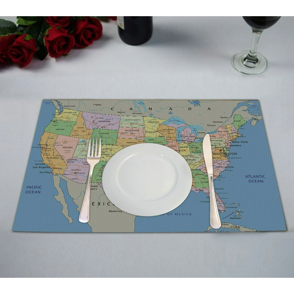 GCKG Educational Placemat, United States of America Map Placemat 12x18 Inch,Set of 2 Walmart
