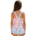 thumbnail image 2 of COEQINE Girls One Piece Swimsuit for Swim Lessons & Beach Play, Cute Swim Dress with Skirt & Liner, Scoop Neck Fixed Wide Strap V-Back Swimwear, Ages 5-6, Easter Bunny Pink Blue Gradient, 2 of 8