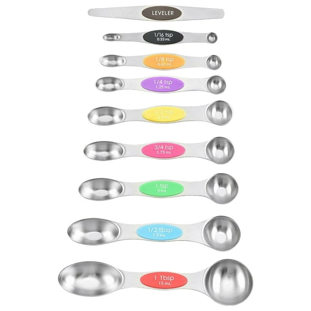 Stainless Steel Magnetic Measuring Spoons Set of 9 with Leveler,Nesting Teaspoon & Tablespoon Measuring Spoons,Kitchen Gadgets for Baking & Cooking,Fits in Spice Jars - Mountain Sunrise