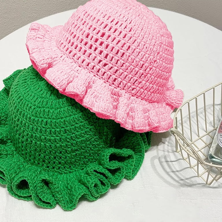 Crochet Bucket Hat Women Trendy Knit Floppy Cap Cute Boho 