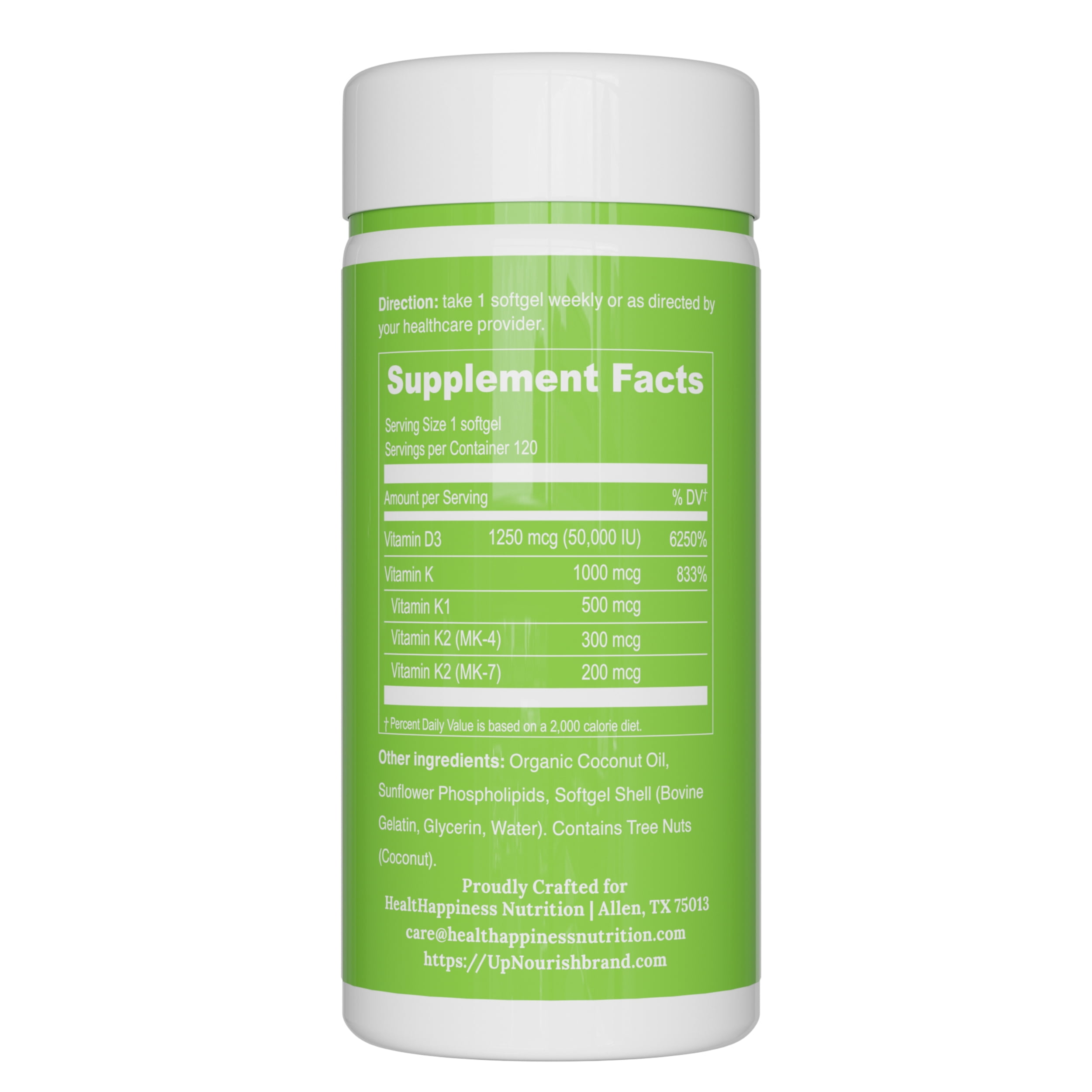 UpNourish Liposomal Vitamin D3 50000 IU (Vitamina D3 de 50000) with 1000 mcg Vitamin K, High Dose Vitamin D3 K2 Once Weekly Supplement, Vitamin D 50000 IU with K1, K2 MK-4 and MK-7, 120 Mini Softgels