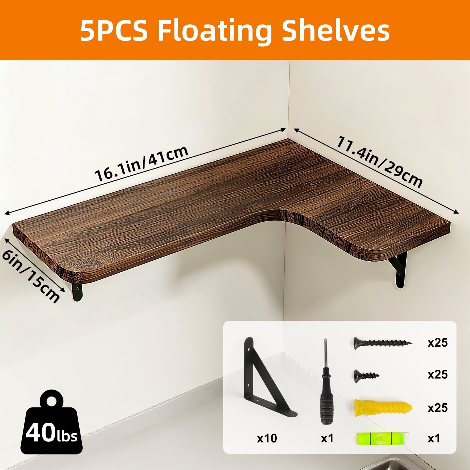 Fairy 0.6'' x 16.1'' 2-Tier Dark Carbonized Black Floating Shelf (5 Count)
