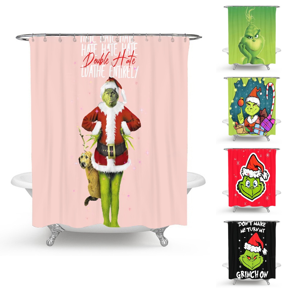 Christmas Grinch Shower Curtain, Waterproof Fabric Merry Christmas