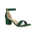 thumbnail image 1 of BLISSFUL STEP Women's Shoes Open Toe Mid Block Heel Ankle Strap Faux Suede Sandals Emerald Green 9, 1 of 7