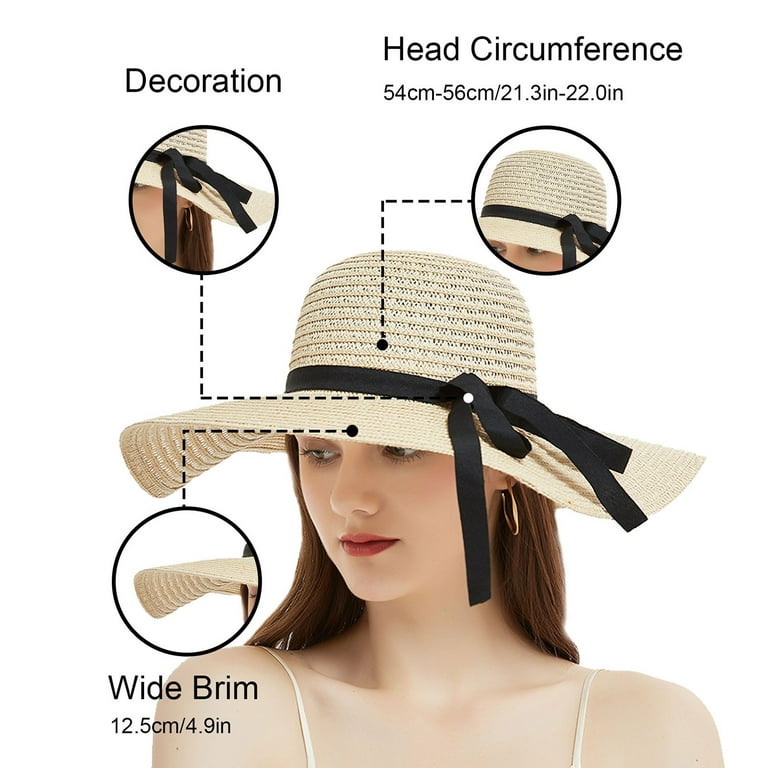 BallsFHK Women Wide Brim Straw Sun Hat Foldable Rollup Beach Hat Women's  Hawaii Summer Solid Sunvisor Hat