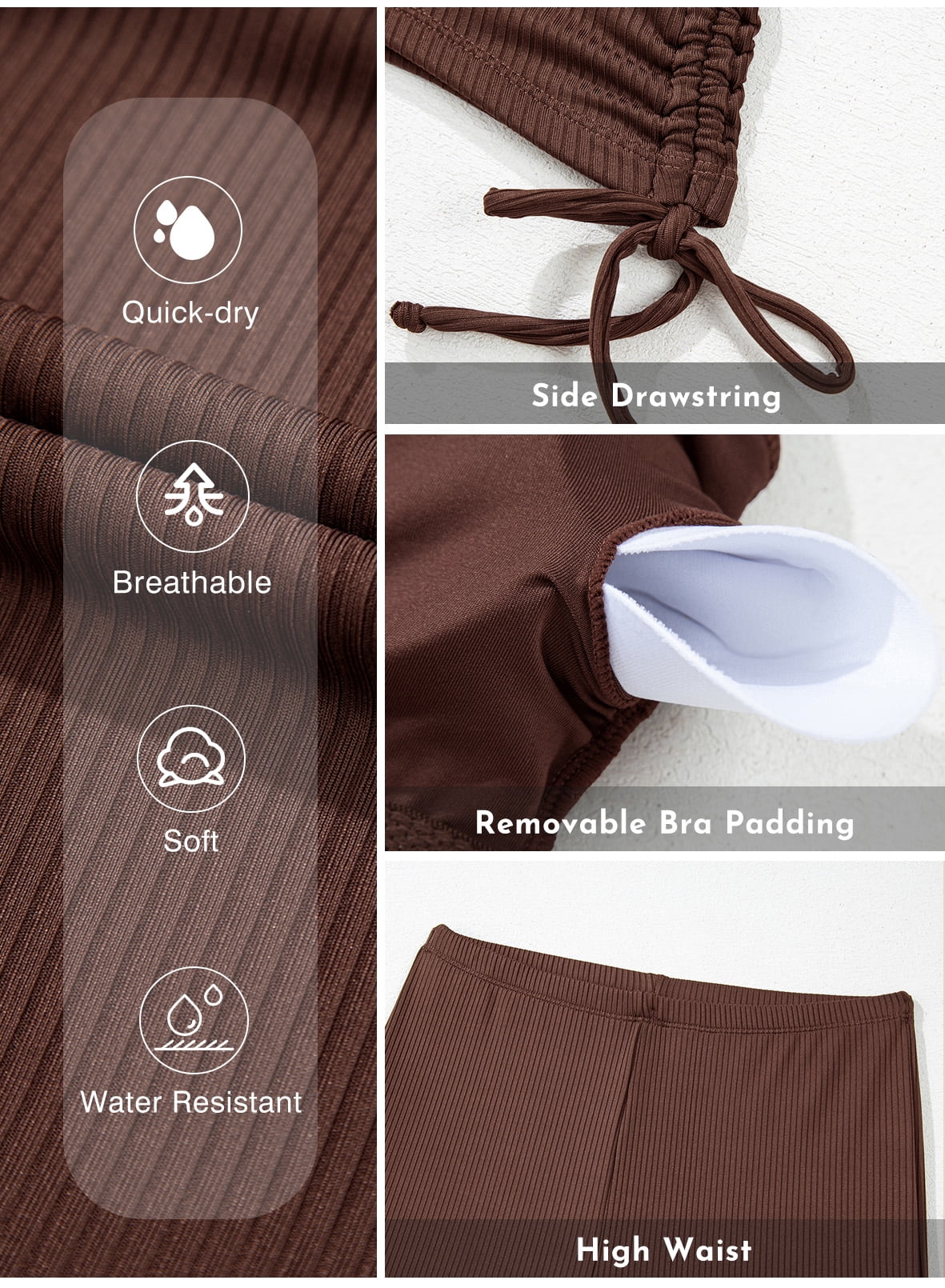 Eytino Swimwear for Women Two Piece Tankini Swimsuits Tummy Control Bathing Suits V Neck Swimming Suits Tankini Top with Boyshorts Brown S-2XL