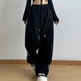 thumbnail image 2 of Woman Sweatpants High Waisted Straight Leg Sweatpants with Lace Trim Wide Leg Casual Lounge Pants Black L, 2 of 9